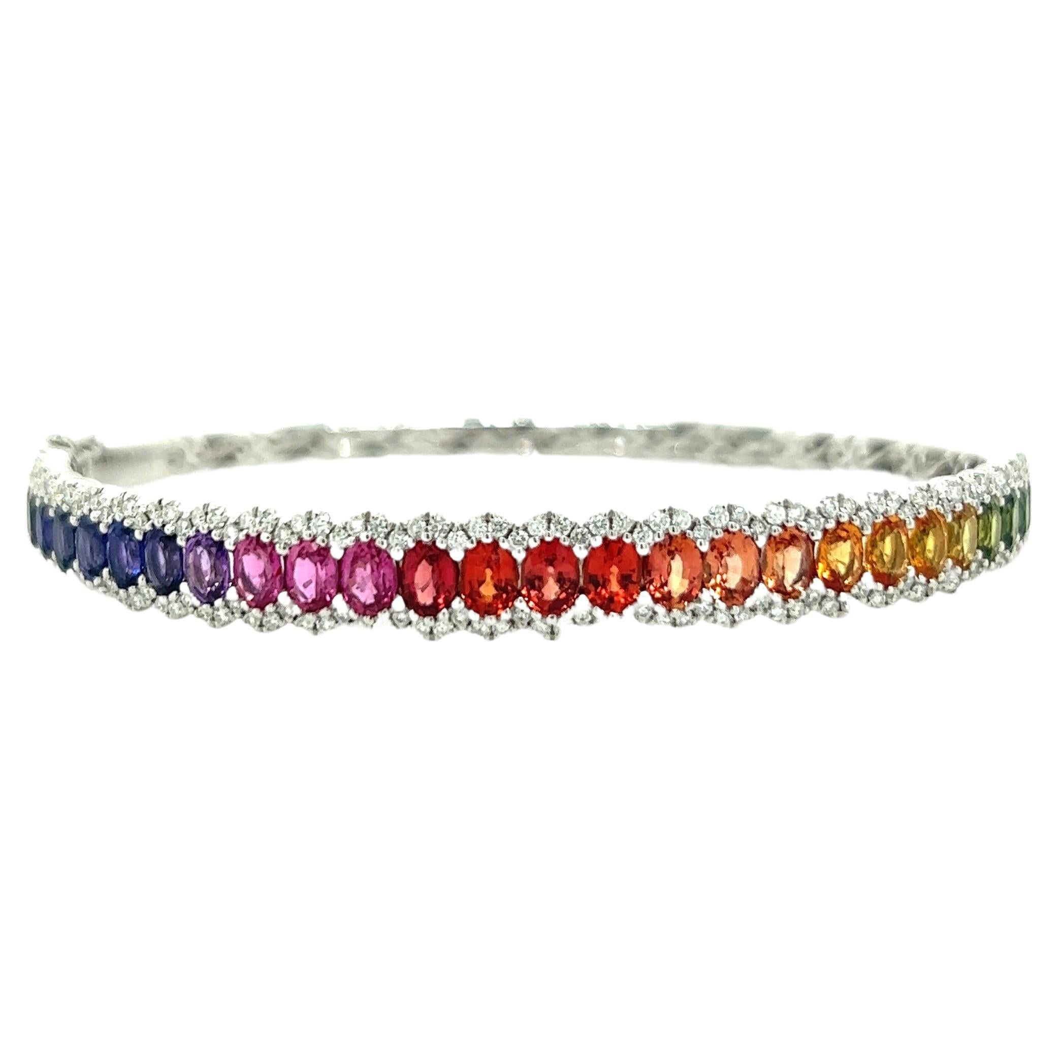 5.56 Carats Rainbow Sapphire and Diamond Bracelet For Sale
