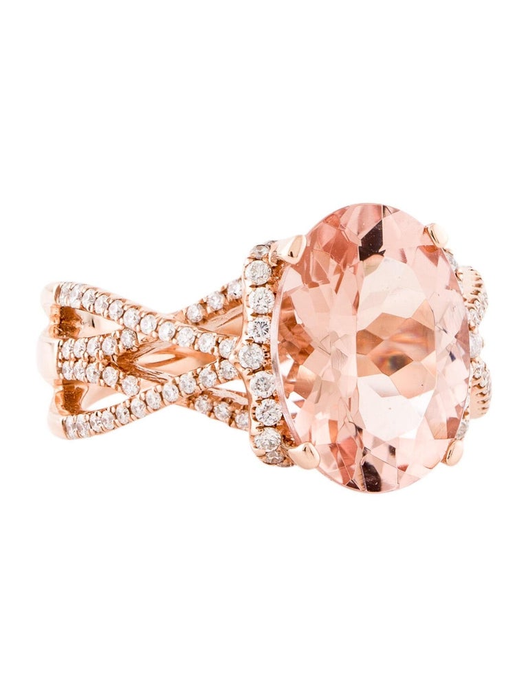 5.56CT Morganite and Diamond Halo Cocktail Ring For Sale at 1stDibs