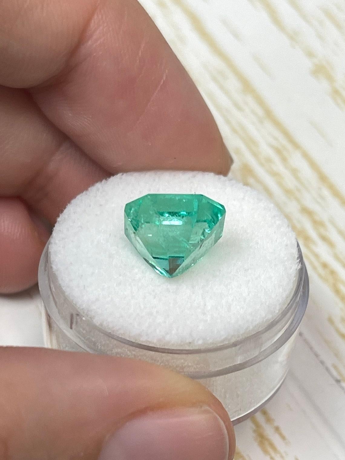 Women's or Men's 5.56ct Spring Green Asscher Cut Colombian Gem 10.6x10.6 Genuine May Birthstone For Sale