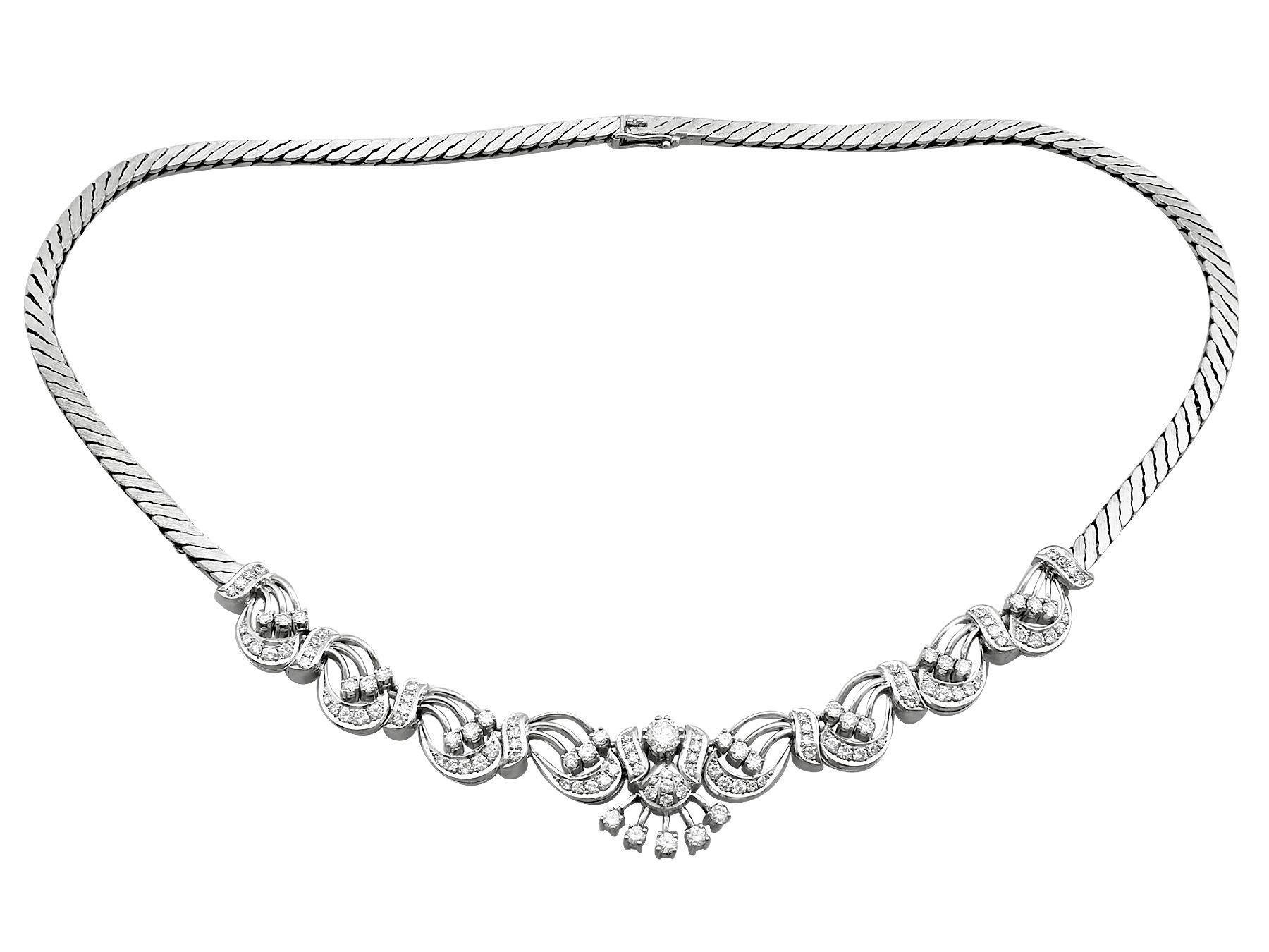 Round Cut 1960s Vintage 5.57 Carat Diamond and White Gold Necklace For Sale