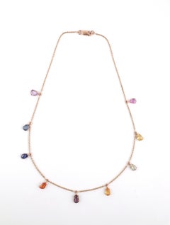 5.57 Carat Multi-Colors Rainbow Sapphires Chain Necklace in 18k Rose Gold