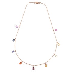 5.57 Carat Multi-Colors Rainbow Sapphires Chain Necklace in 18k Rose Gold