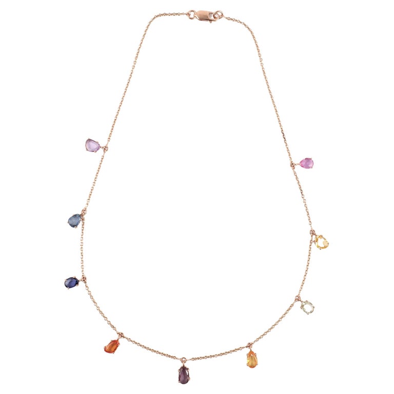 Collier En Or Rose 18 Carats Serti D'un Saphir - Bijou Neuf Sans Emballage - Très Bon état