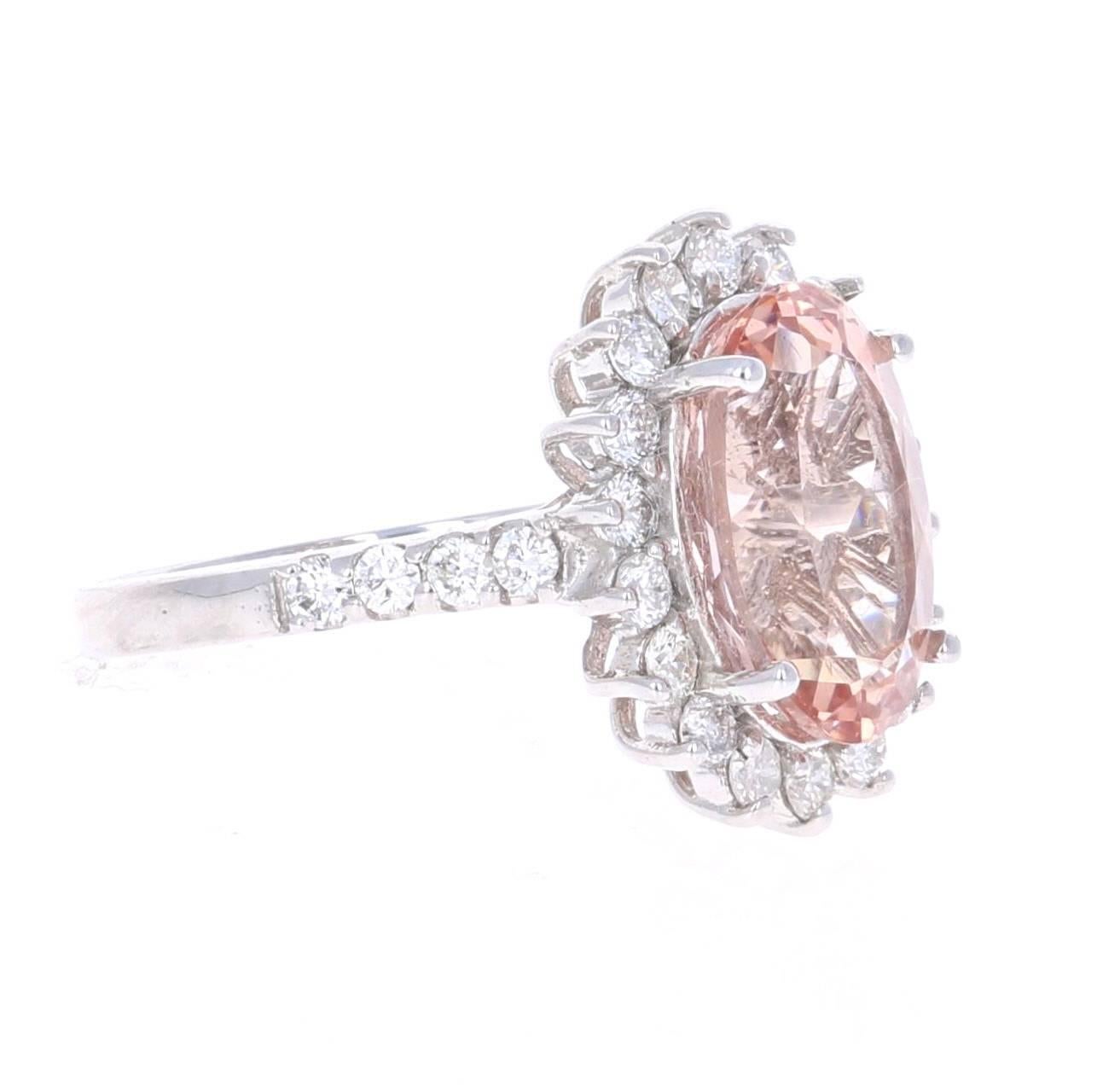 5.57 Carat Oval Cut Morganite Diamond White Gold Ring In New Condition In Los Angeles, CA