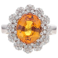 5.57 Carat Oval Cut Yellow Sapphire Gemstone 14 Karat White Gold Diamond Ring