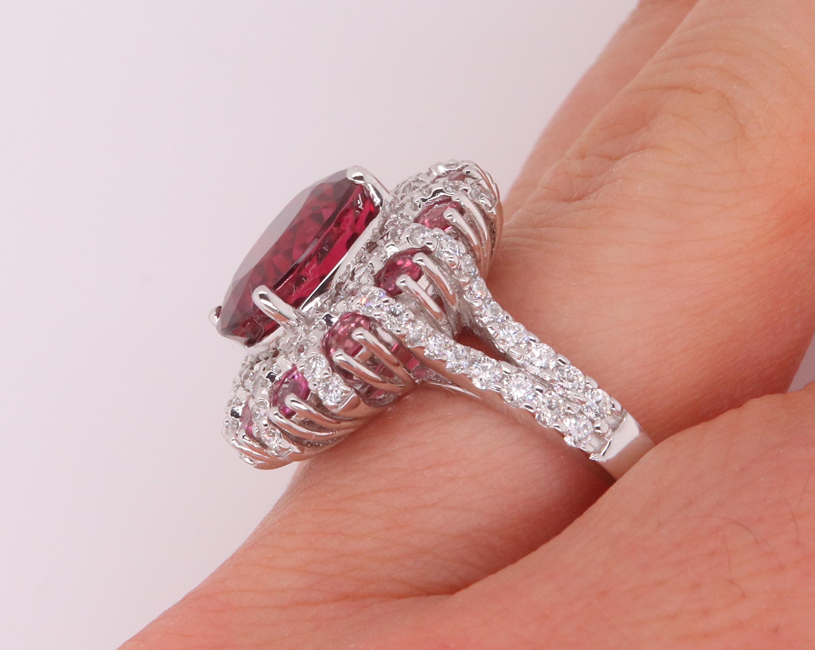 5.57 Carat Oval Rubellite, Pink Tourmaline and Diamond Ring 1