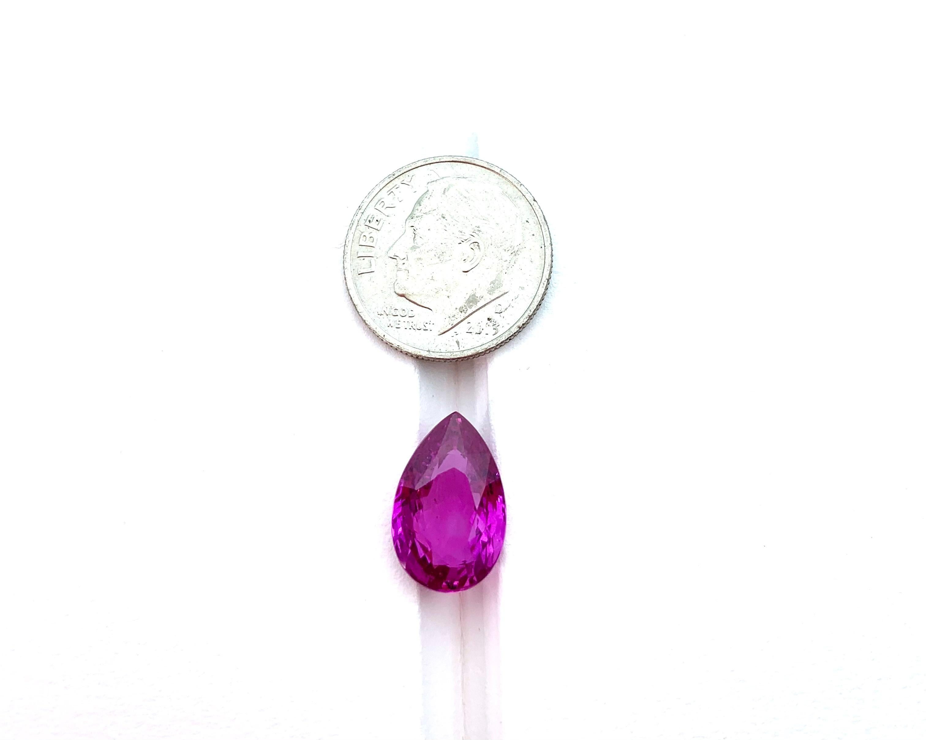 5,57 Karat birnenförmiger rosa Saphir, nicht gefasster loser Edelstein, GIA zertifiziert (Tropfenschliff)