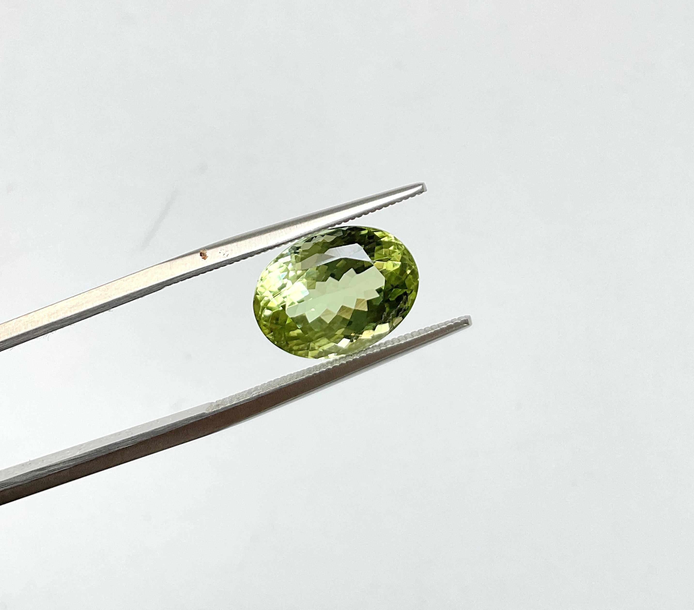 Women's or Men's 5.57 Carats Green Tourmaline Oval Faceted cutstone Fine Jewelry Natural Gemstone For Sale