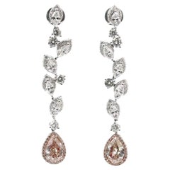 5.57 Carats Diamond Pear-Shaped Leaf Motif Dangling Earring