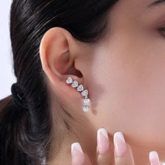5.57 Ct Heart Cut Certified Diamond Climber Drop Earrings 14k White Gold