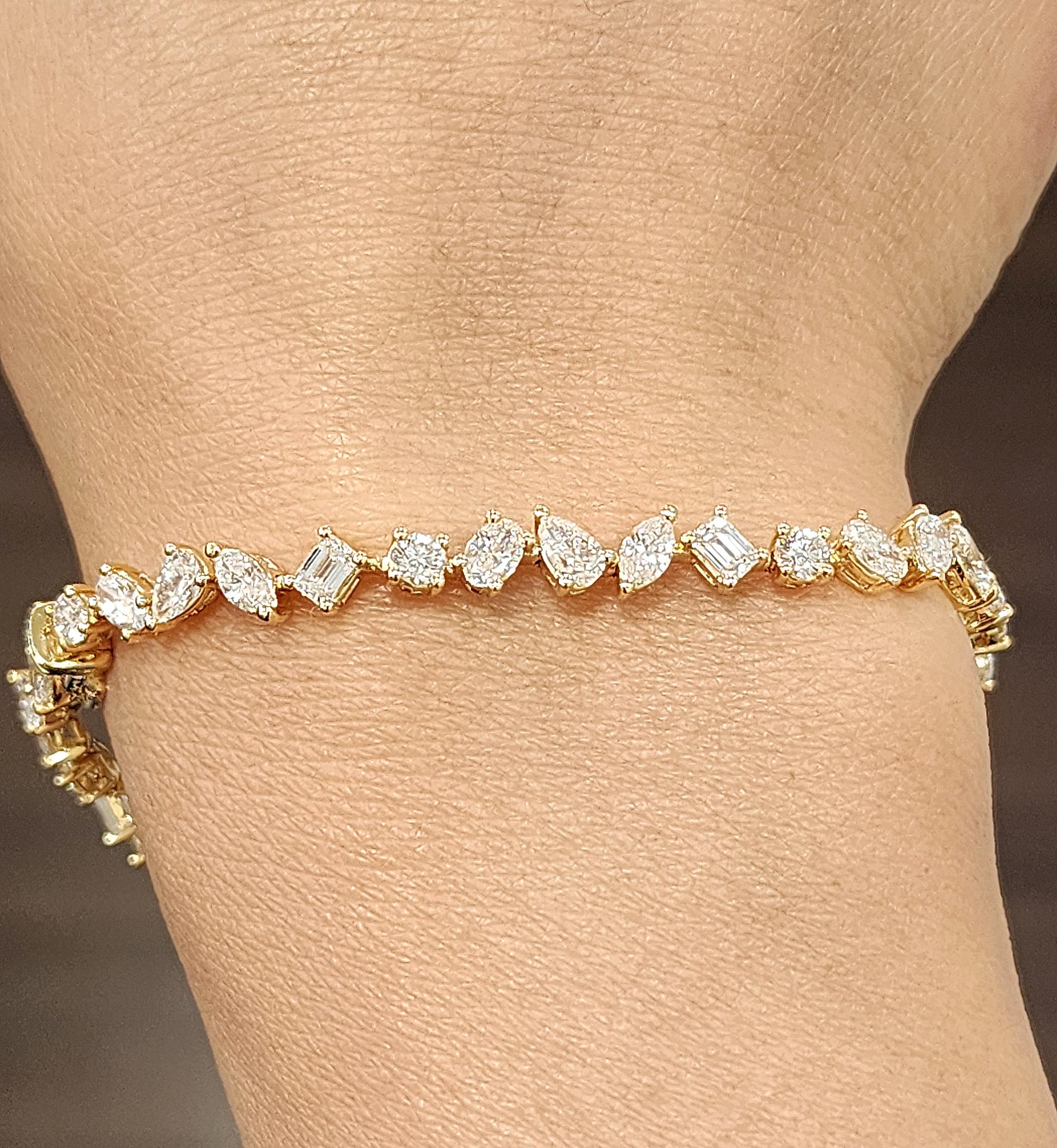 Pulsera Tenis Diamantes Forma Mixta 5.57 ct Moderno en venta