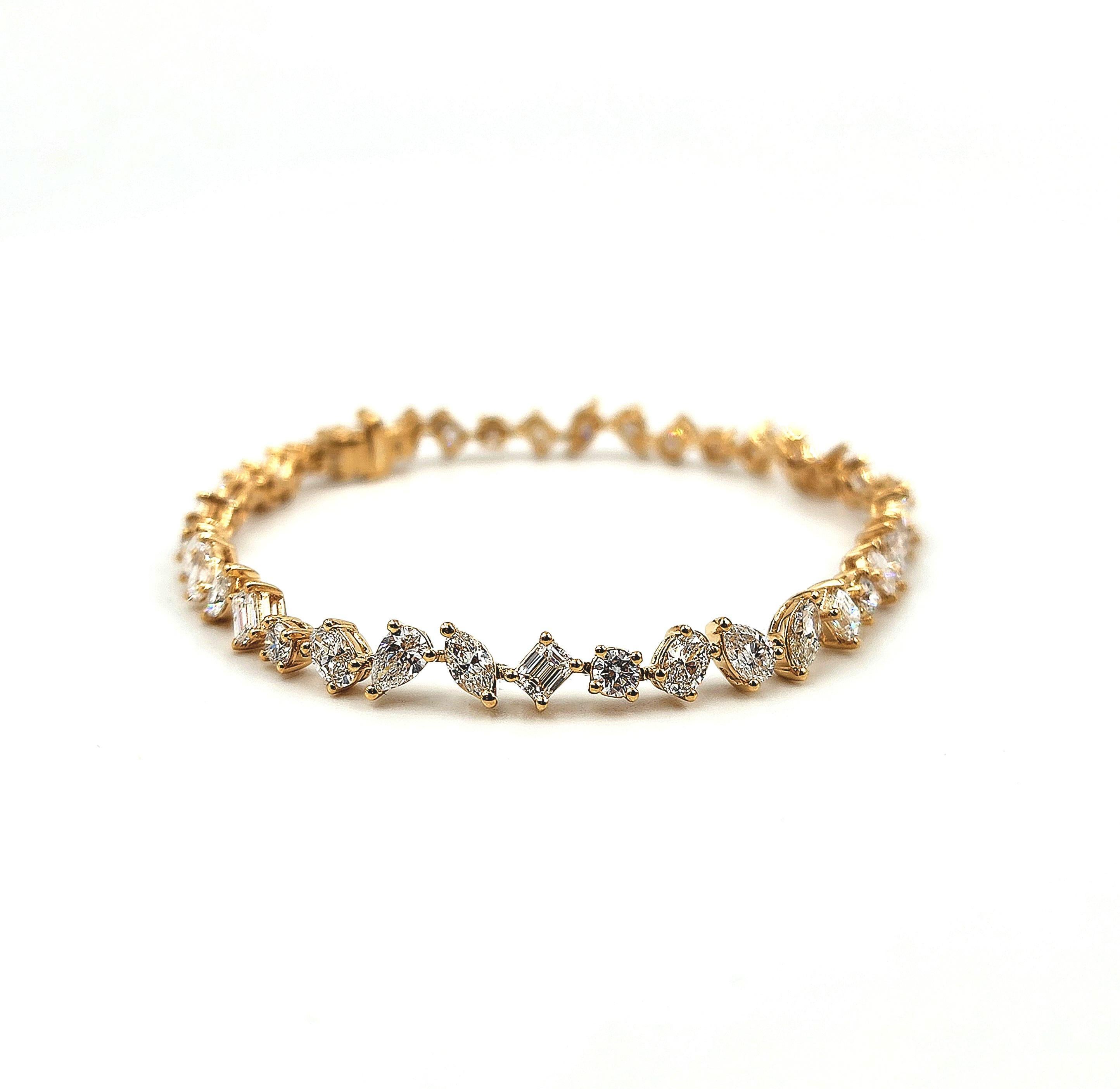 Pulsera Tenis Diamantes Forma Mixta 5.57 ct en venta 2
