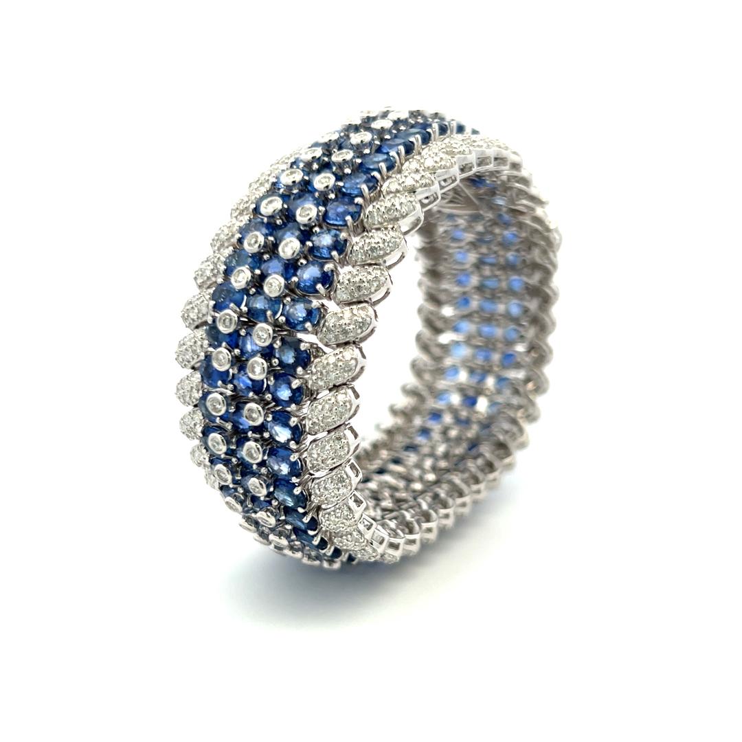 Bracelet à maillons 18 carats avec saphirs 55,70 carats et diamants ronds brillants de 7,90 carats en vente 6