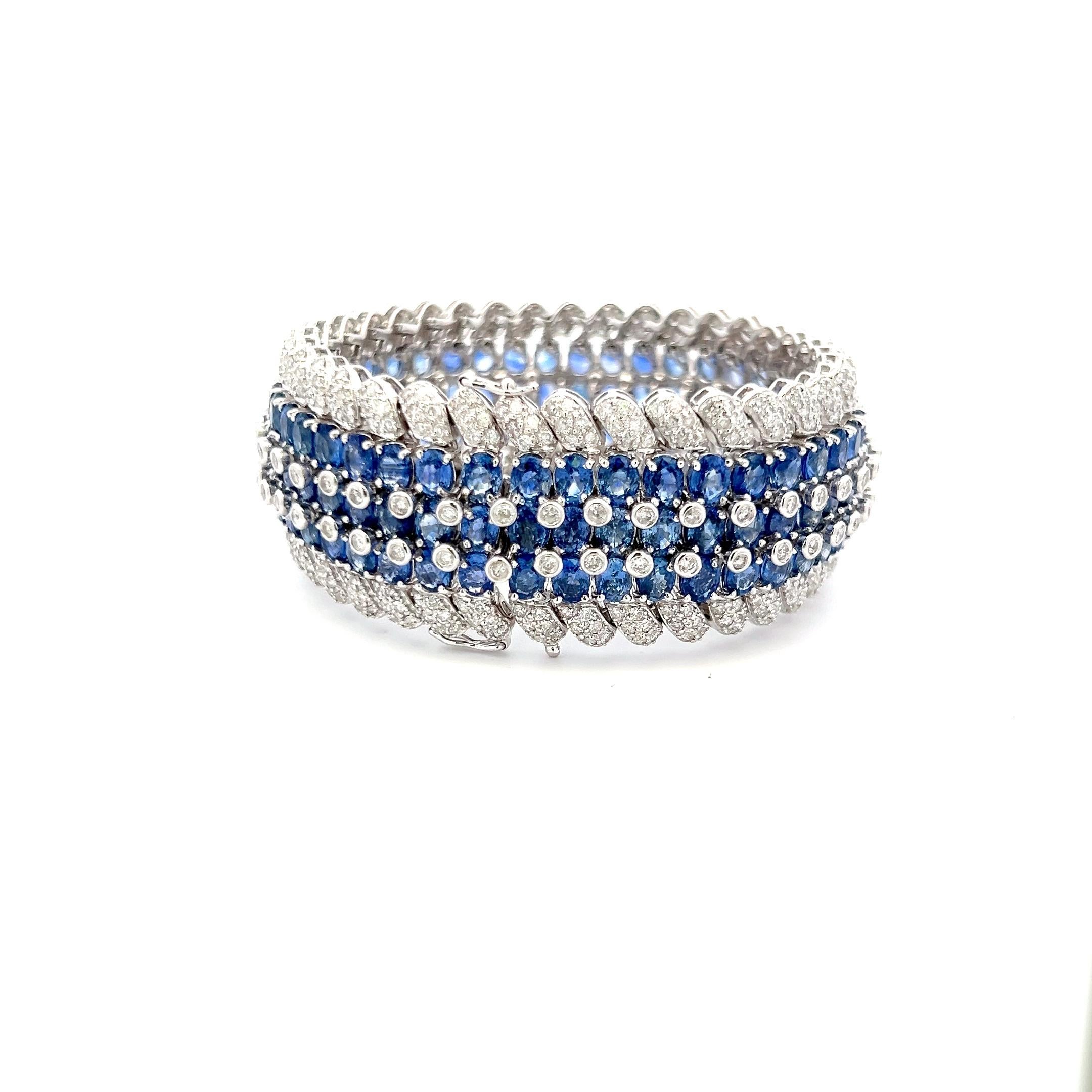 Taille brillant Bracelet à maillons 18 carats avec saphirs 55,70 carats et diamants ronds brillants de 7,90 carats en vente