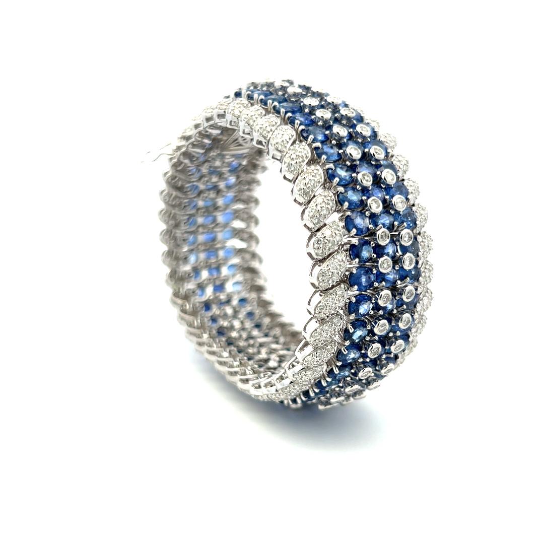 Bracelet à maillons 18 carats avec saphirs 55,70 carats et diamants ronds brillants de 7,90 carats en vente 4