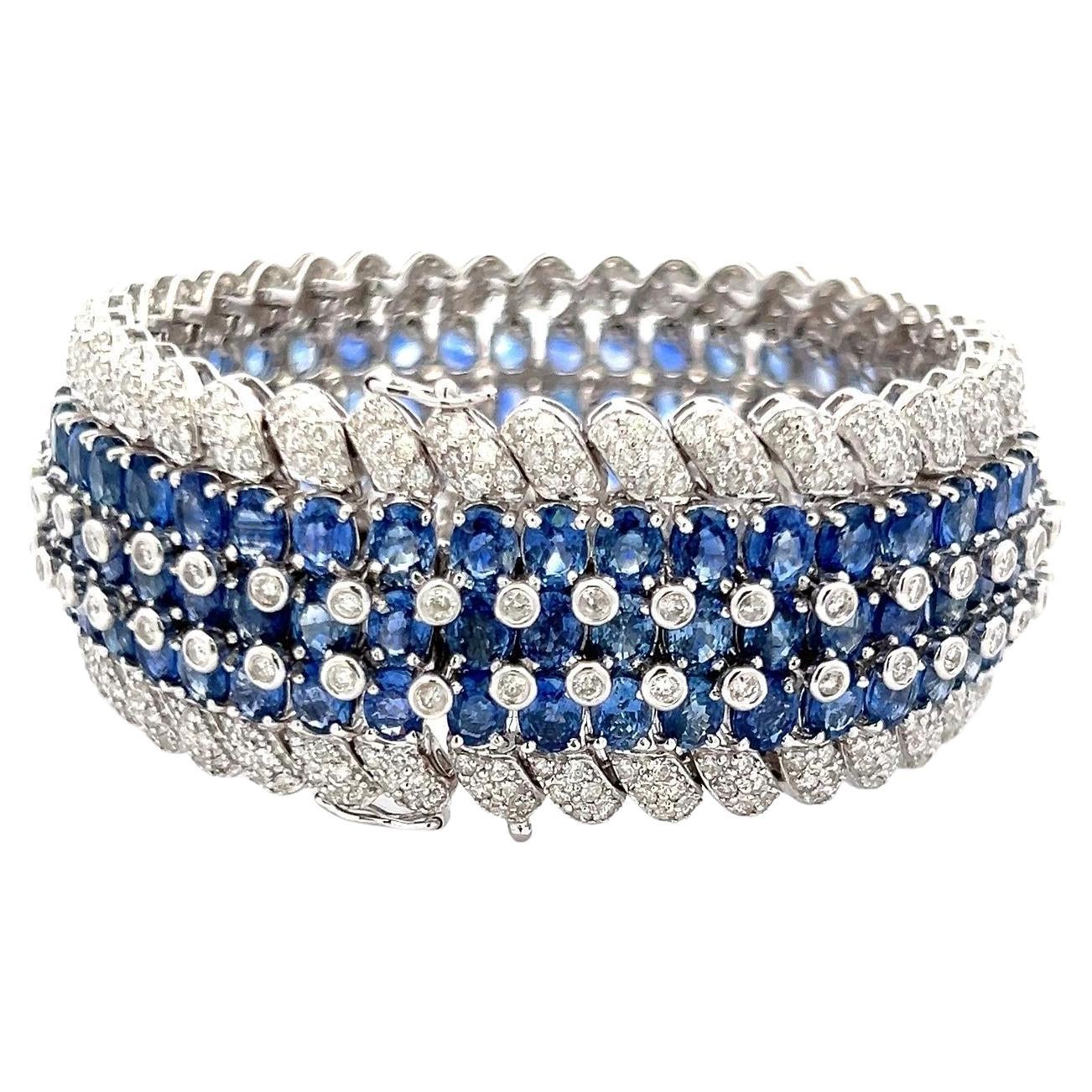 55.70 Carat Sapphire 7.90 Carat Round Brilliant Diamond 18K WG Link Bracelet