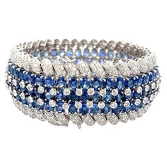 Bracelet à maillons 18 carats avec saphirs 55,70 carats et diamants ronds brillants de 7,90 carats