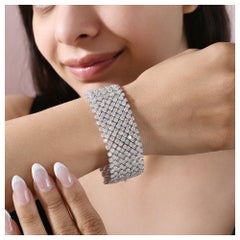 55.71 Carat Natural Diamond Wide Link Bracelet in 18K White Gold