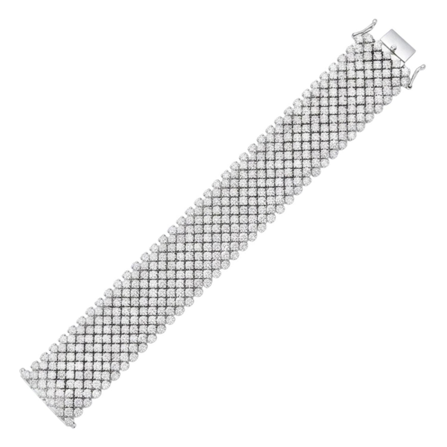 55.71 Carat Natural Diamond 18 Karat White Gold Wide Chain Bracelet