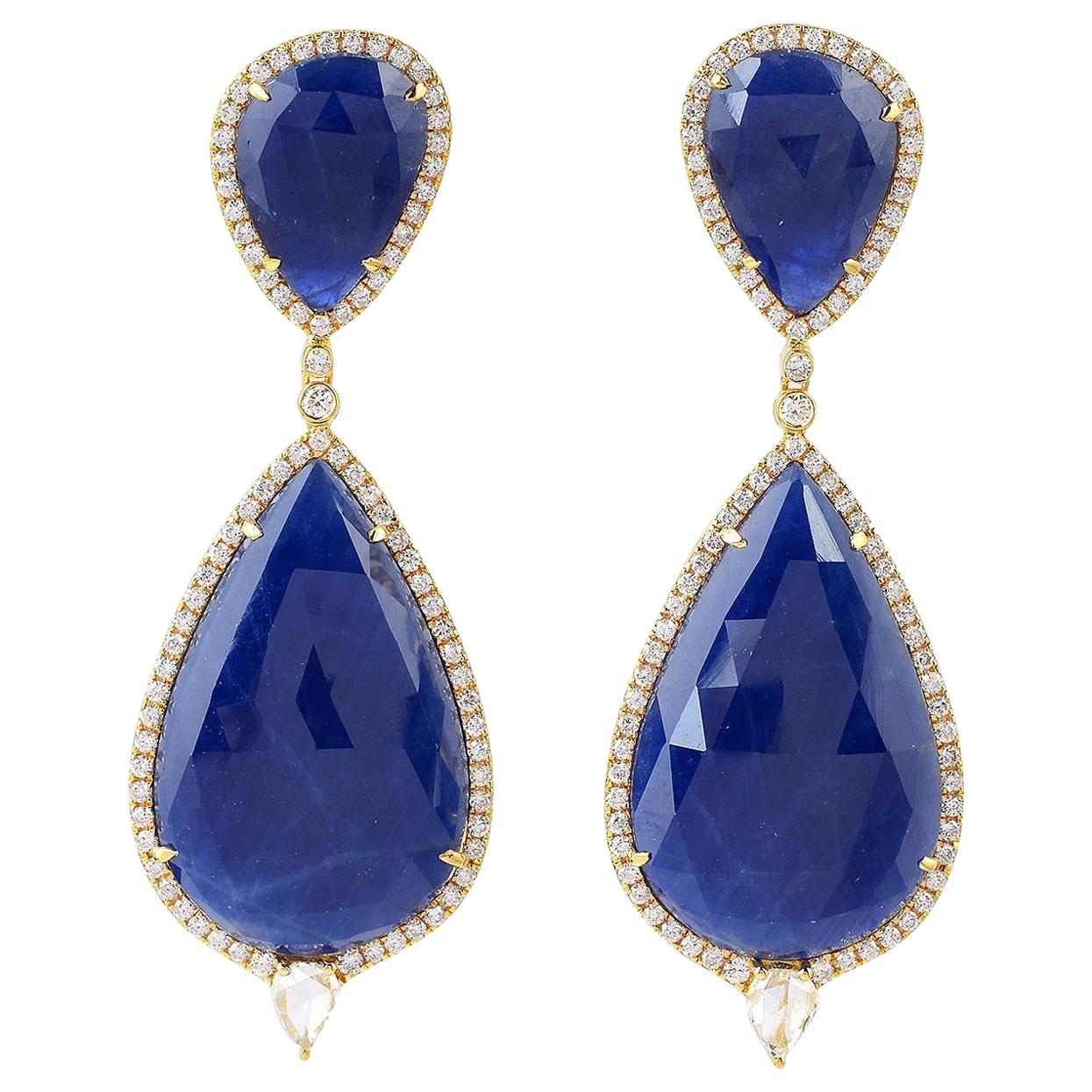 55.76 Carat Sapphire Diamond 18 Karat Gold Earrings