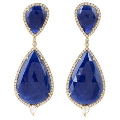 55.76 Carat Sapphire Diamond 18 Karat Gold Earrings