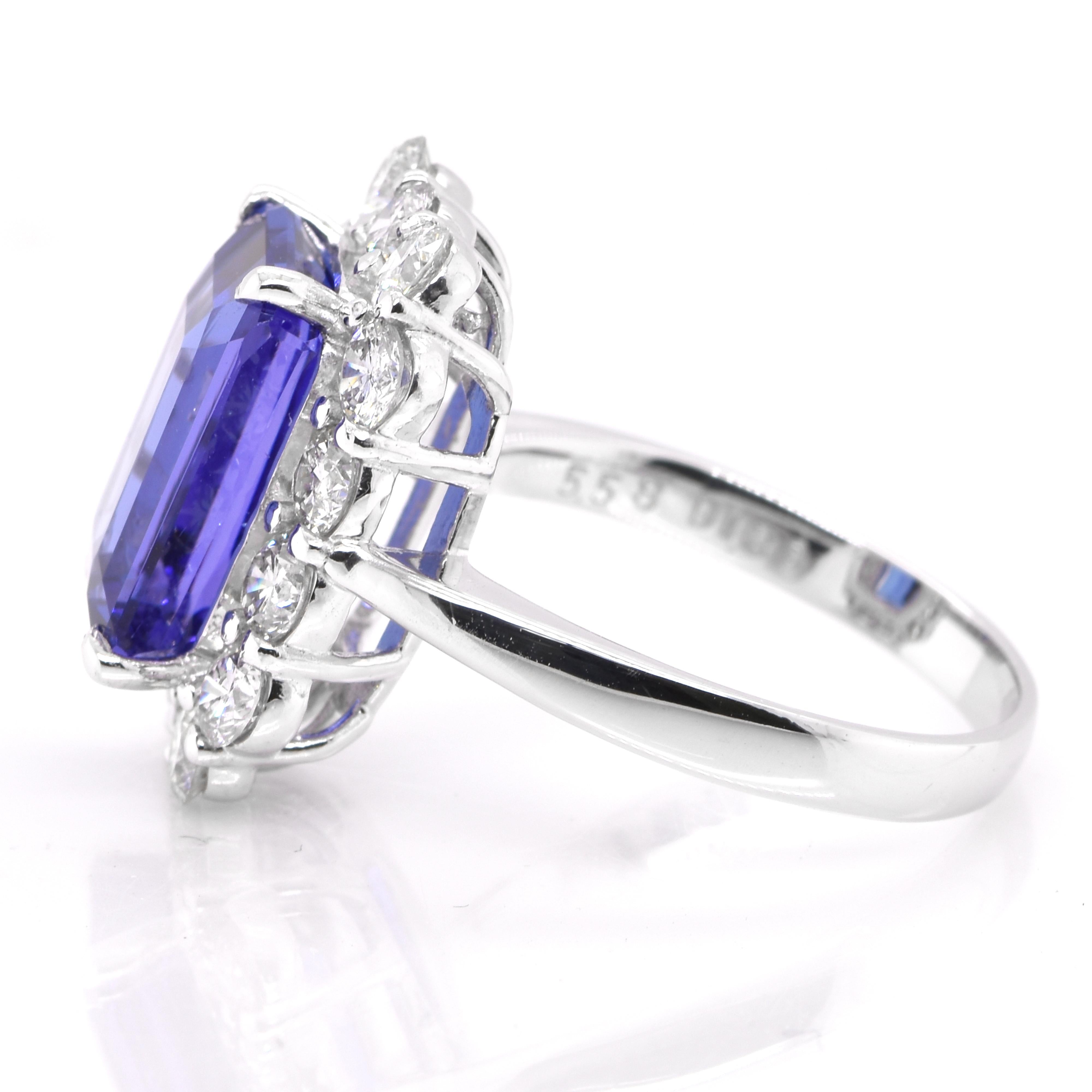 Octagon Cut 5.58 Carat Natural Octogon Tanzanite and Diamond Cocktail Ring Set in Platinum For Sale
