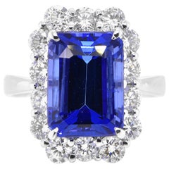 5.58 Carat Natural Octogon Tanzanite and Diamond Cocktail Ring Set in Platinum