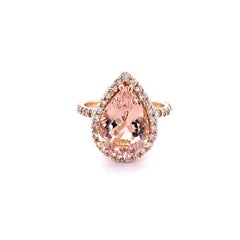 5.58 Carat Pear Cut Morganite Halo Diamond Rose Gold Engagement Ring