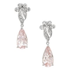 5.58 Carat Pink Morganite Diamond White Gold Dangle Earrings