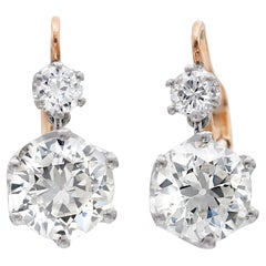 5.58 Carat Round Brilliant Diamond Drop Earrings