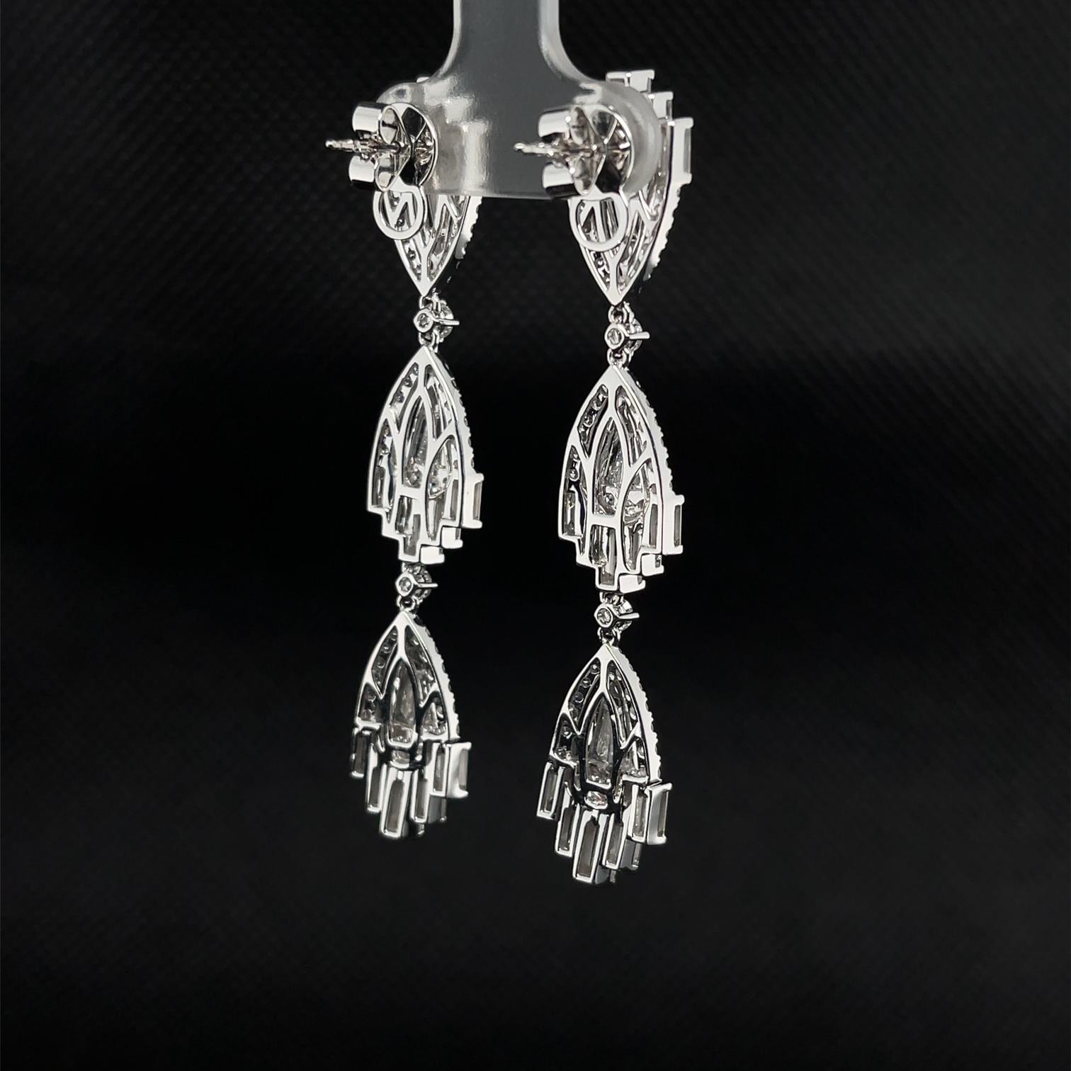 Baguette Cut Art Deco Inspired Diamond Baguette Dangle Earrings, 5.58 Carats Total  For Sale