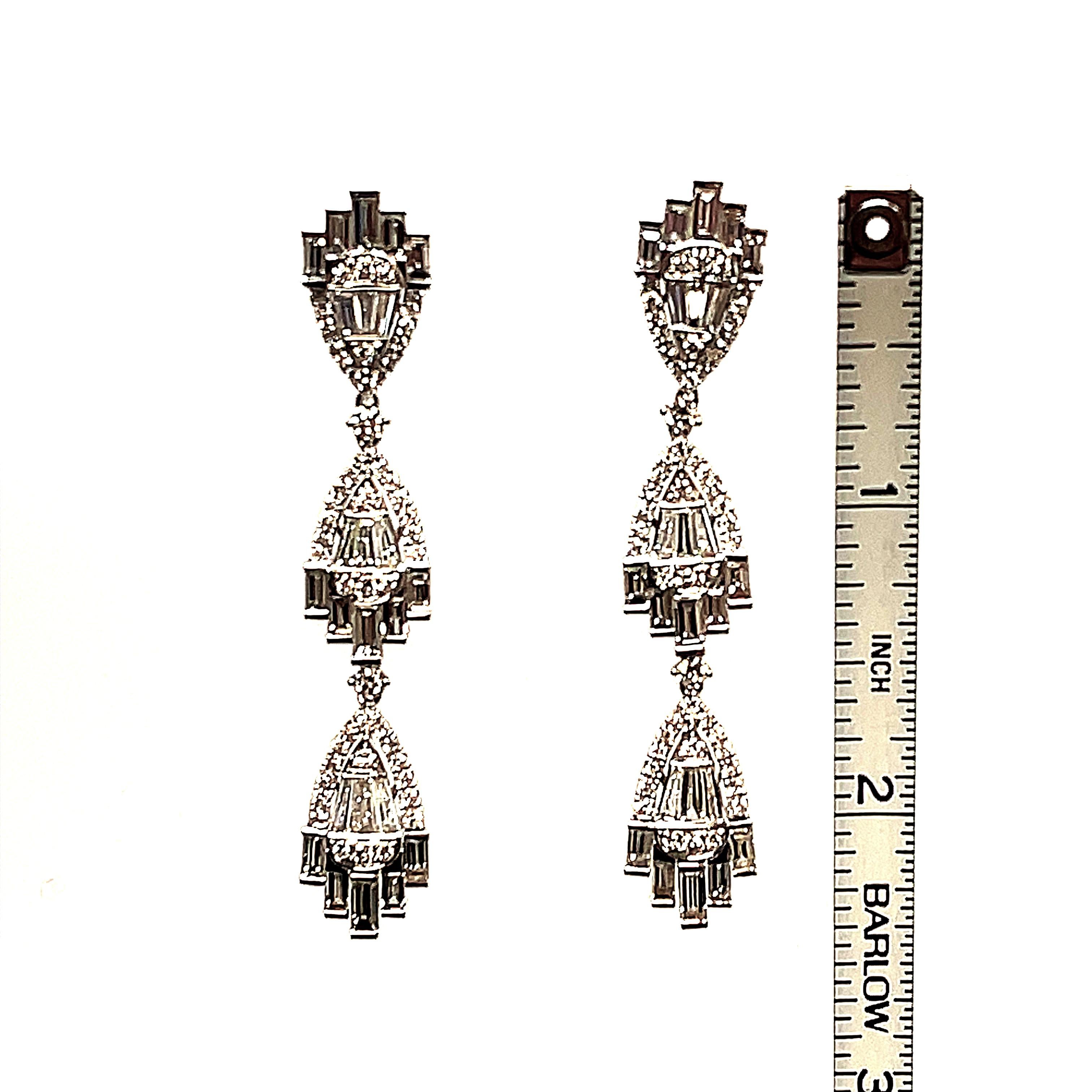 Art Deco Inspired Diamond Baguette Dangle Earrings, 5.58 Carats Total  For Sale 2