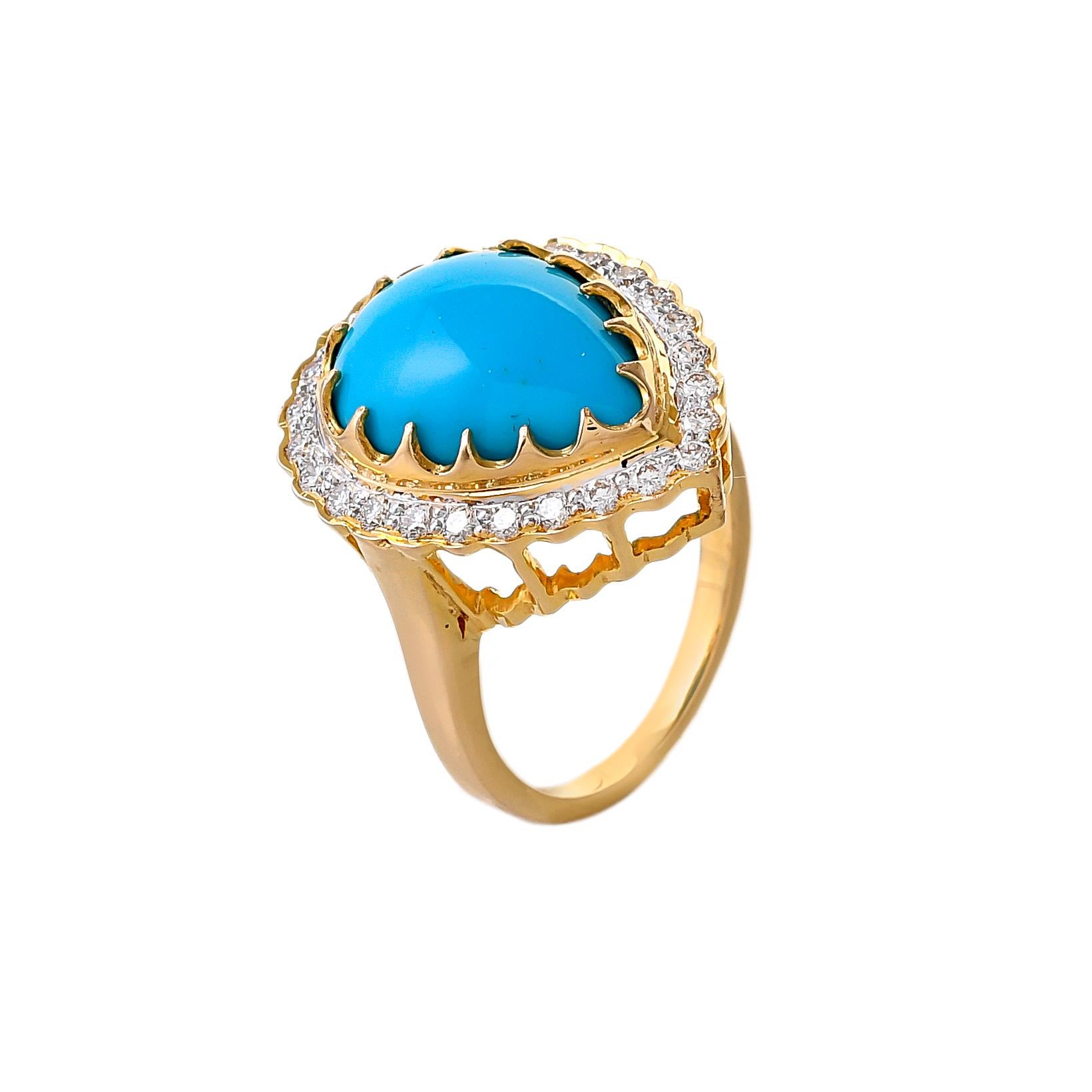 Cabochon 5.58 Carat Turquoise and Diamond Ring For Sale