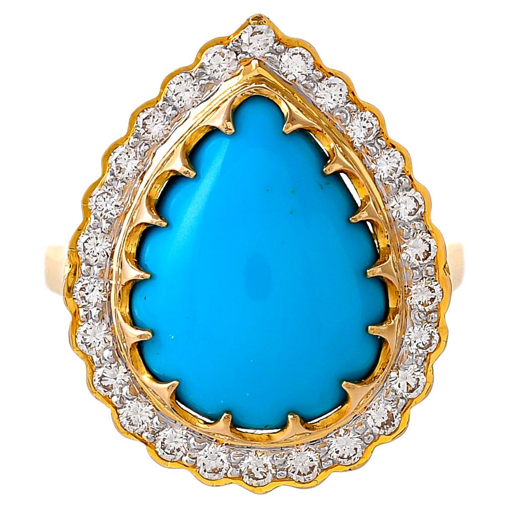 5.58 Carat Turquoise and Diamond Ring For Sale