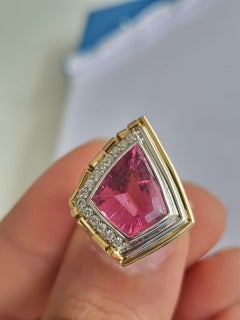 5.58 Carats Shield Cut Rubelite and Diamonds Cocktail Engagement Ring