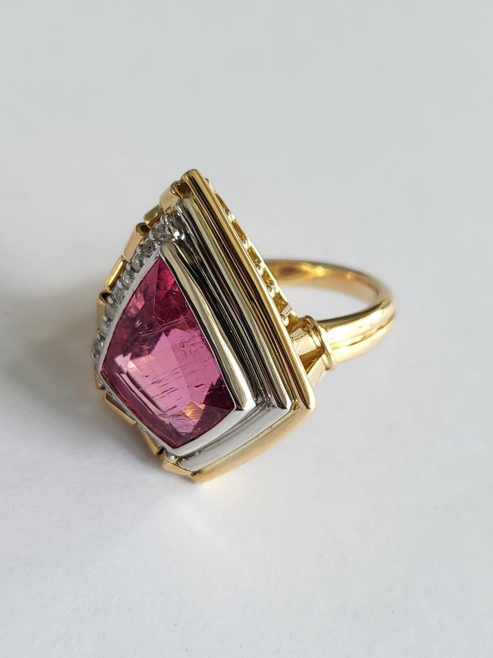 Women's or Men's 5.58 Carats Shield Cut Rubelite and Diamonds Cocktail Engagement Ring