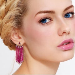 55.81 Carat Ruby Diamond Sapphire 18 Karat Gold Earrings