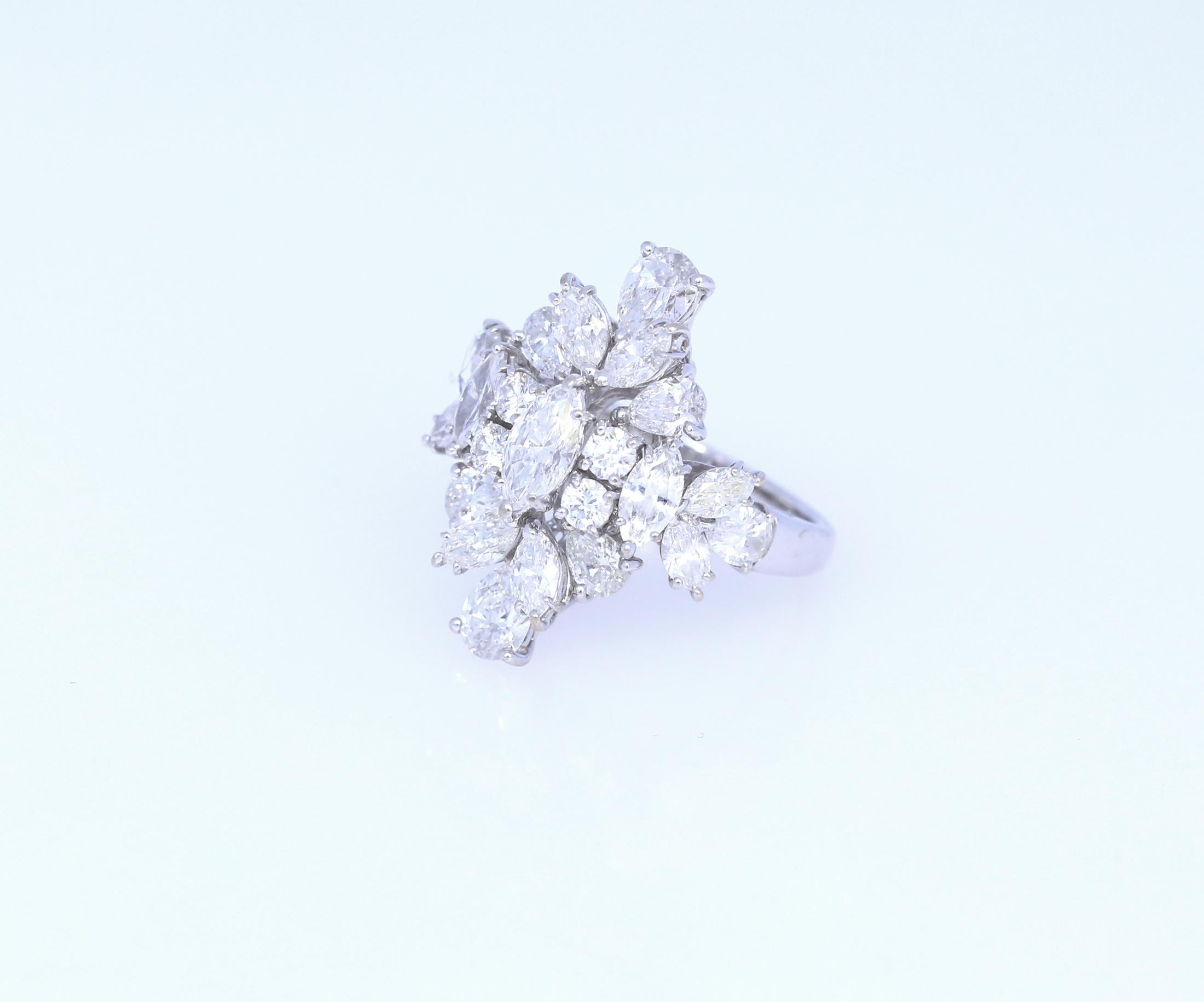 Modern 5.58 Ct Diamonds Marquise Round Pear-Cut White Gold 18 Karat Cocktail Ring, 2000