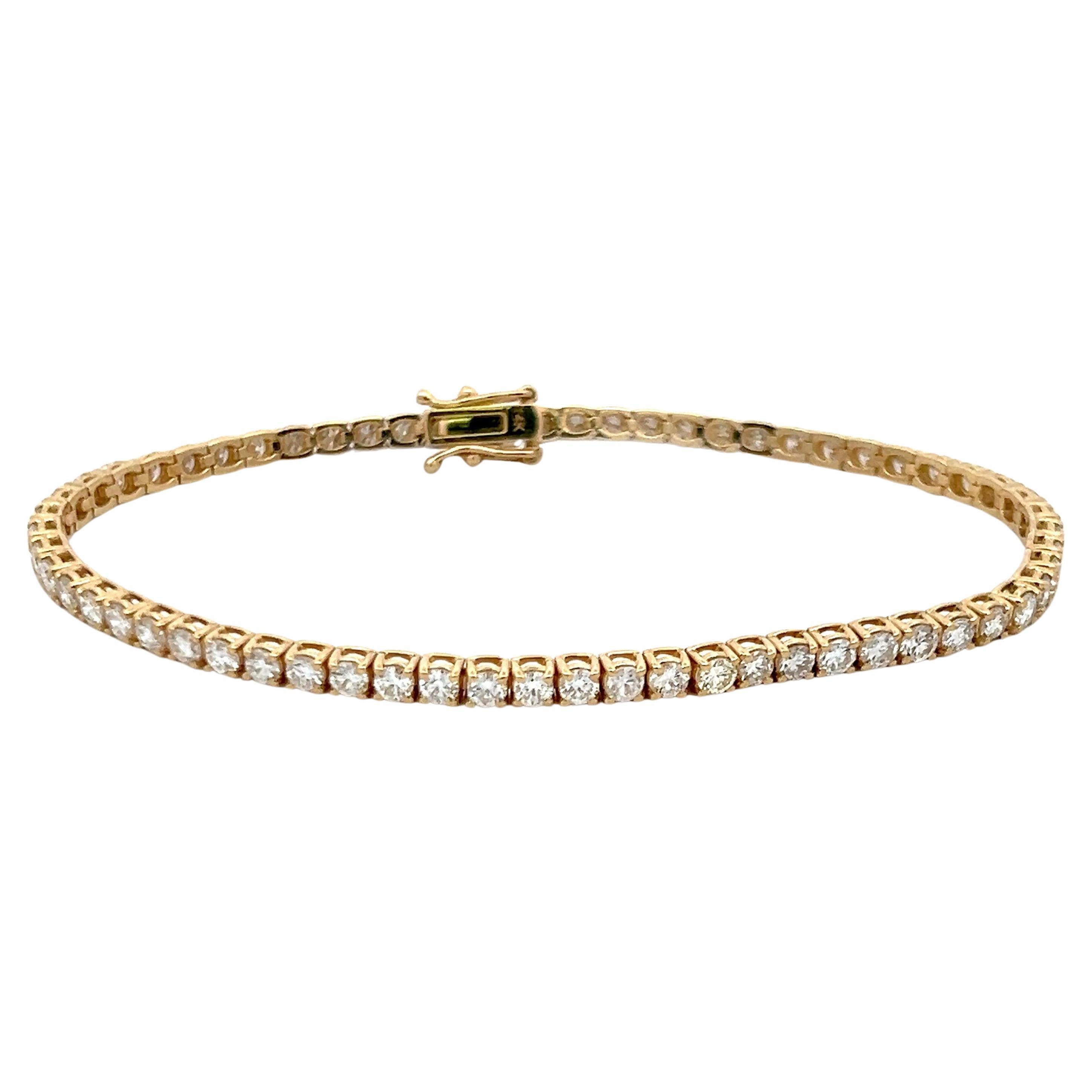 Bracelet de tennis classique en or jaune 14K avec diamant rond de 5,58 ct