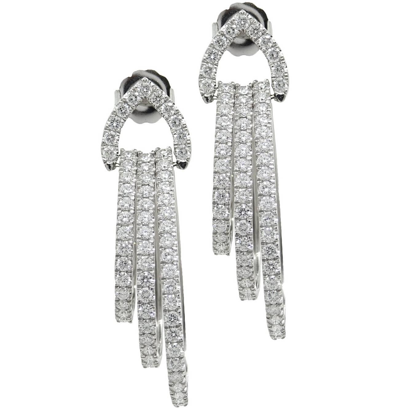 5.59 Carat Three-Ring Diamond Drop White Gold Earrings For Sale