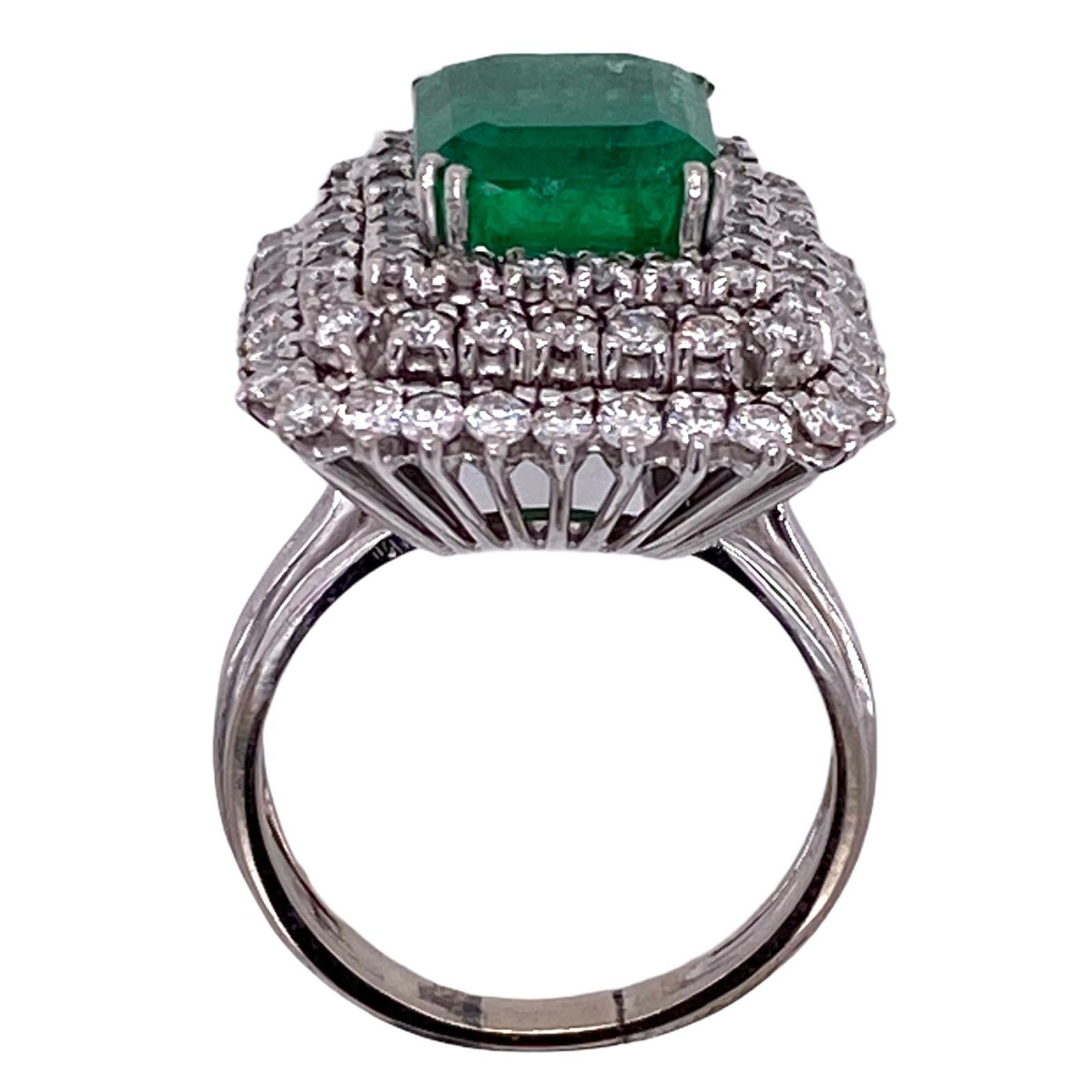 Emerald Cut 5.59 Carat Emerald Diamond Platinum Cocktail Vintage Ring AGL Certified