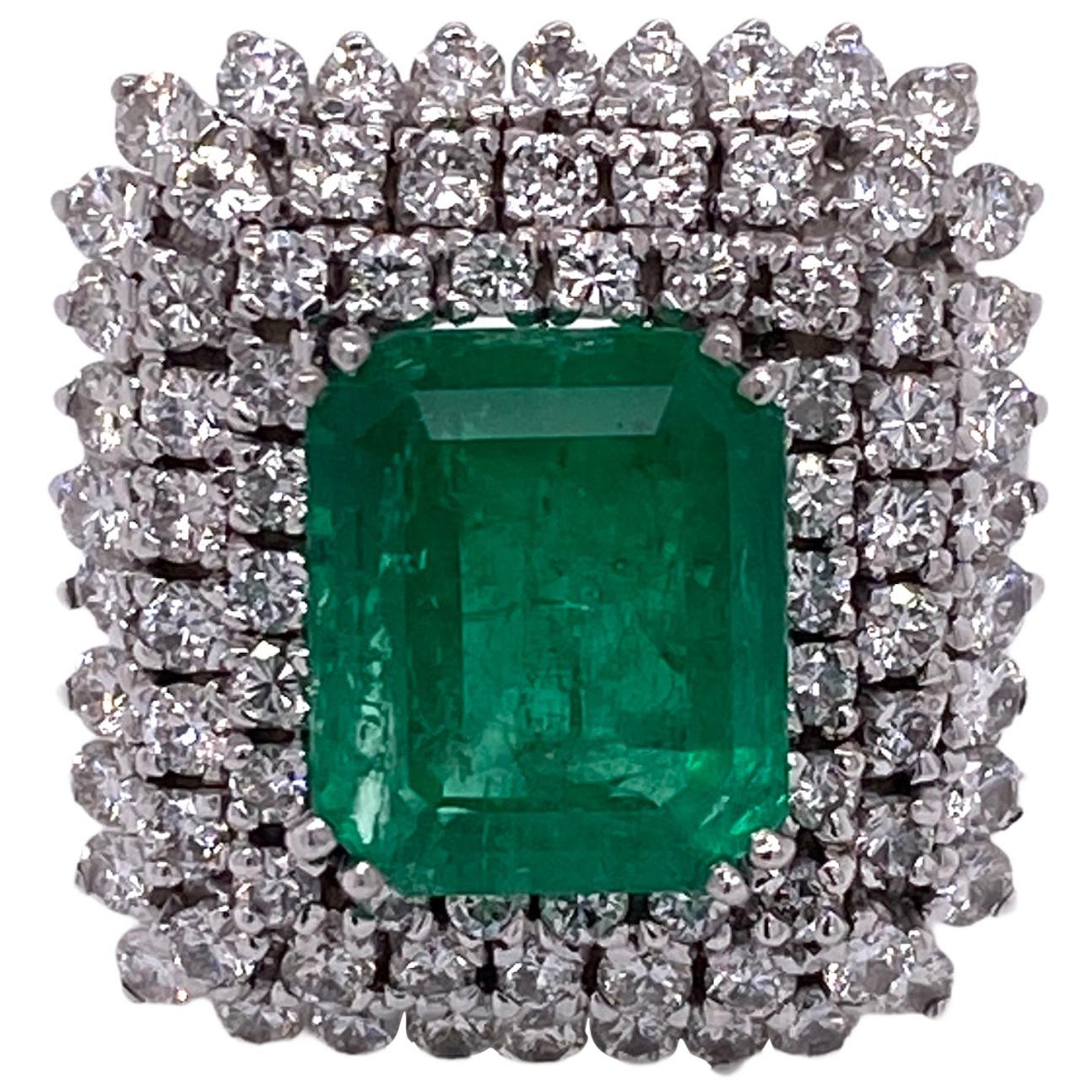 5.59 Carat Emerald Diamond Platinum Cocktail Vintage Ring AGL Certified