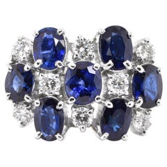 5.59 Carat, Natural, Sapphire & Diamond Cluster Ring Set in Platinum