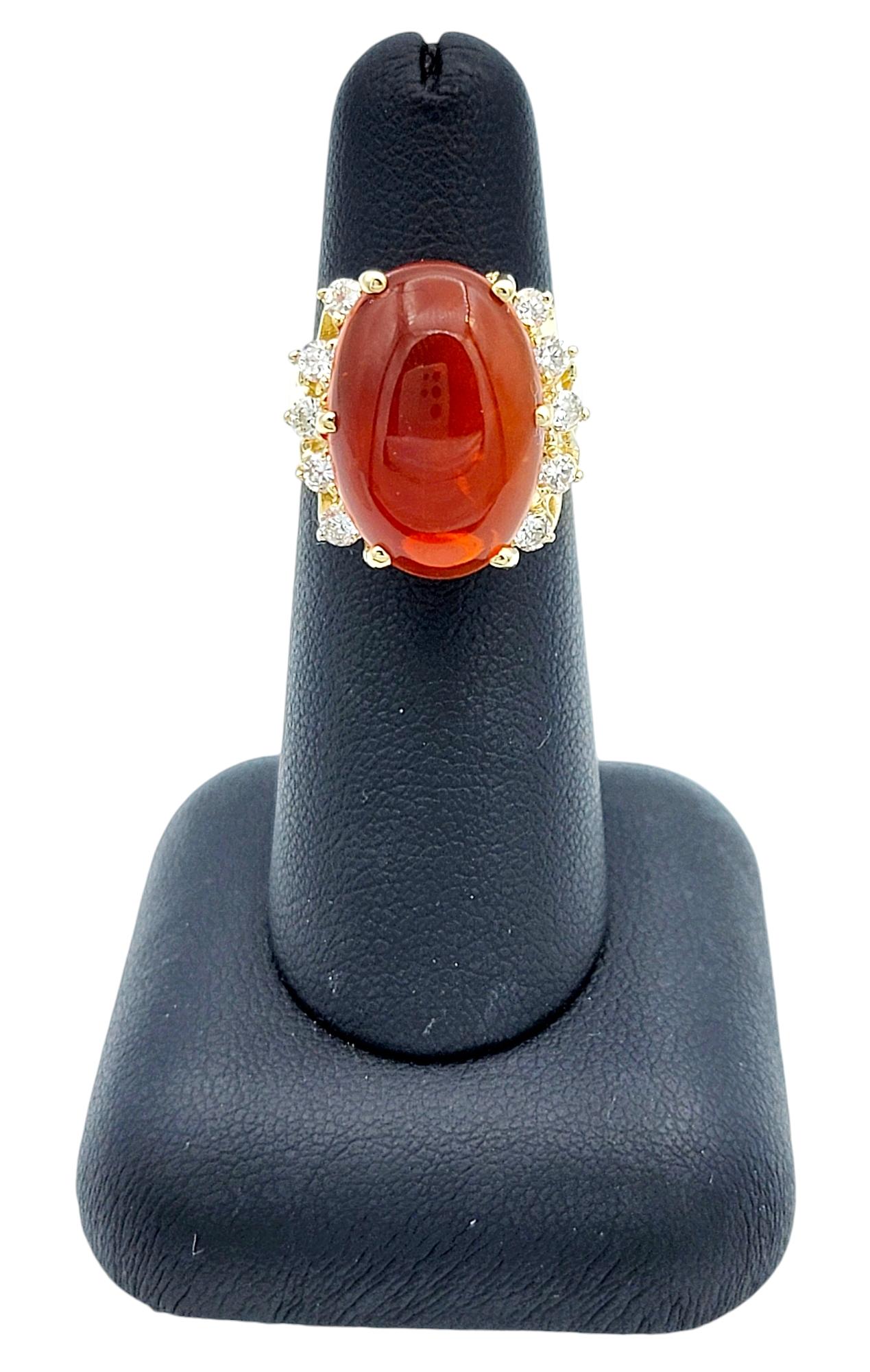 5.59 Carat Oval Cabochon Red Fire Opal and Diamond Ring in 14 Karat Yellow Gold For Sale 4