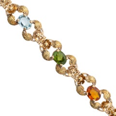 7.80 Carat Tourmaline Citrine Amethyst Aqua Beryl Green Leaf Gold Link Bracelet