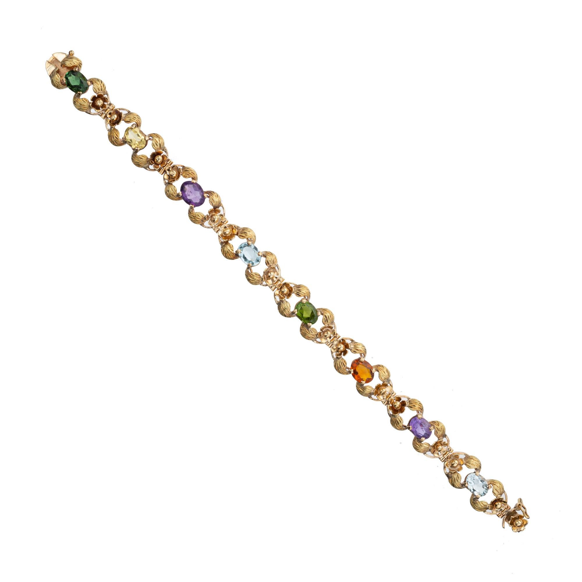 Taille ovale Bracelet à maillons en or avec tourmaline, citrine, améthyste, béryl vert et feuille de 5,59 carats en vente