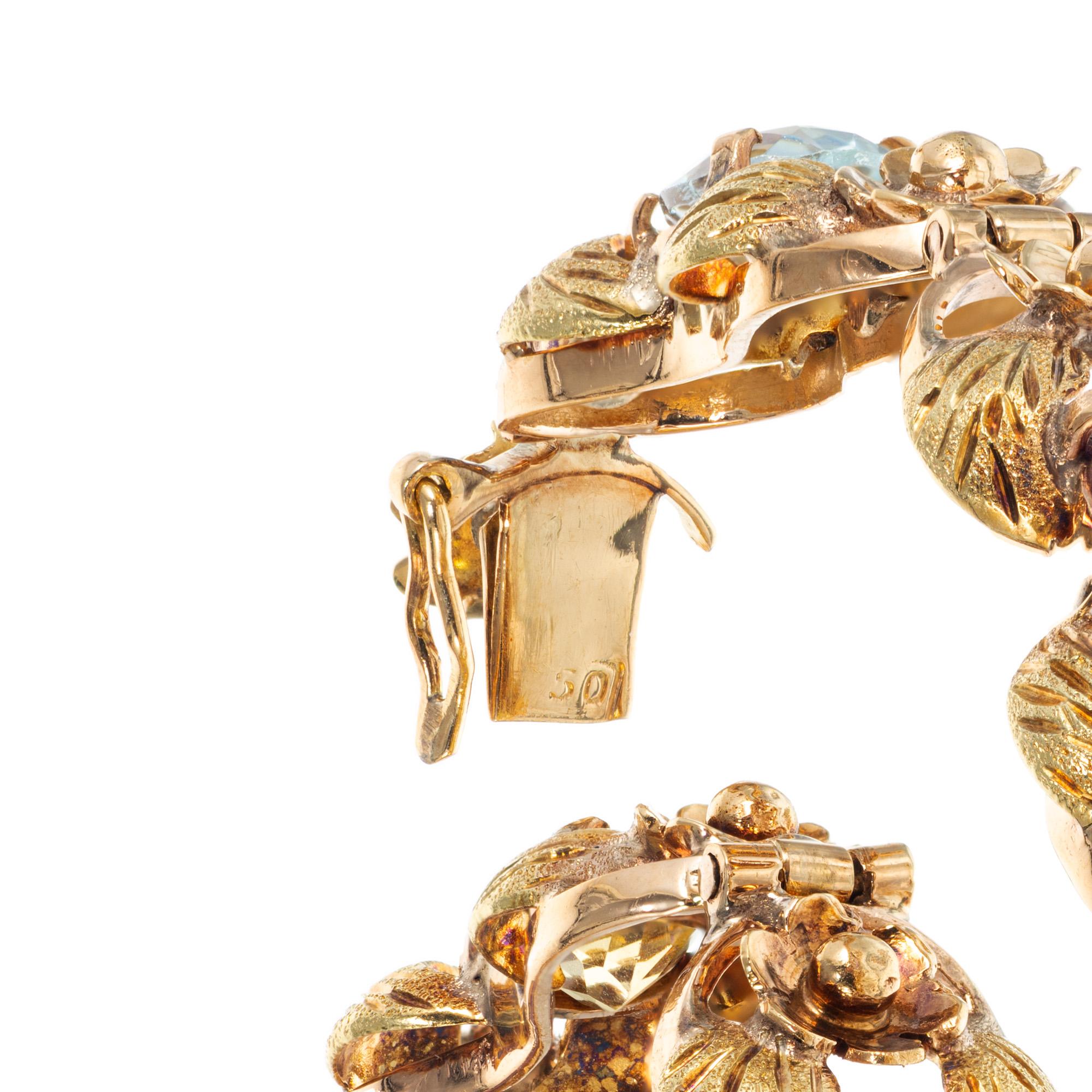 Bracelet à maillons en or avec tourmaline, citrine, améthyste, béryl vert et feuille de 5,59 carats Pour femmes en vente