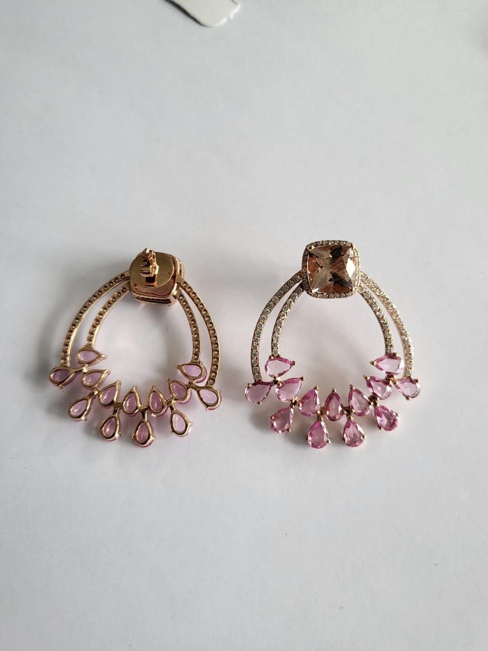 5.59 Carats Morganite, 7.69 Carats Pink Sapphires & Diamonds Chandelier Earrings For Sale 1