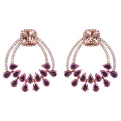 5,59 Karat Morganit, 7,69 Karat rosa Saphire und Diamanten-Kronleuchter-Ohrringe