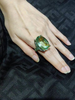 55.94 Carat Fluorite Aquamarine Tsavorite Pavé 18K Gold Claw Ring